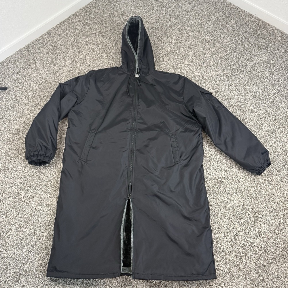 Adoretex Swim Parka Jacket Mens Medium Black Hooded Fleece Lined Long Adult